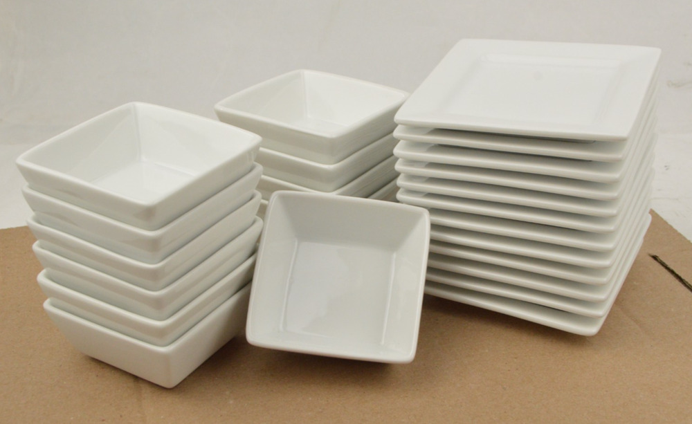 Libbey White Square Appetizer Plates Bowls 24 Piece Set Tapas Dessert